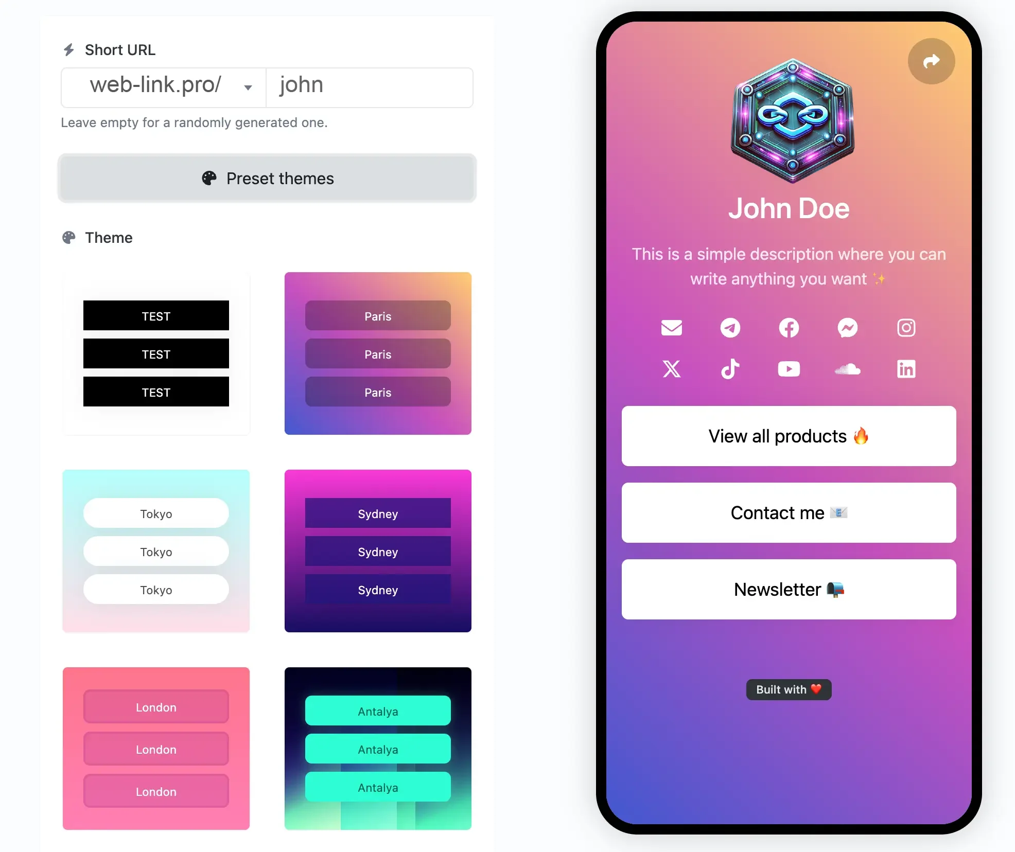 Screenshot der Biolink-Bearbeitungsseite der App